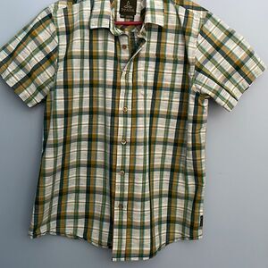 Prana Men’s Medium Tamarack Plaid Button Down Short Sleeve Shirt Organic